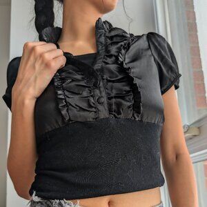 Black Satin Ruffle Top